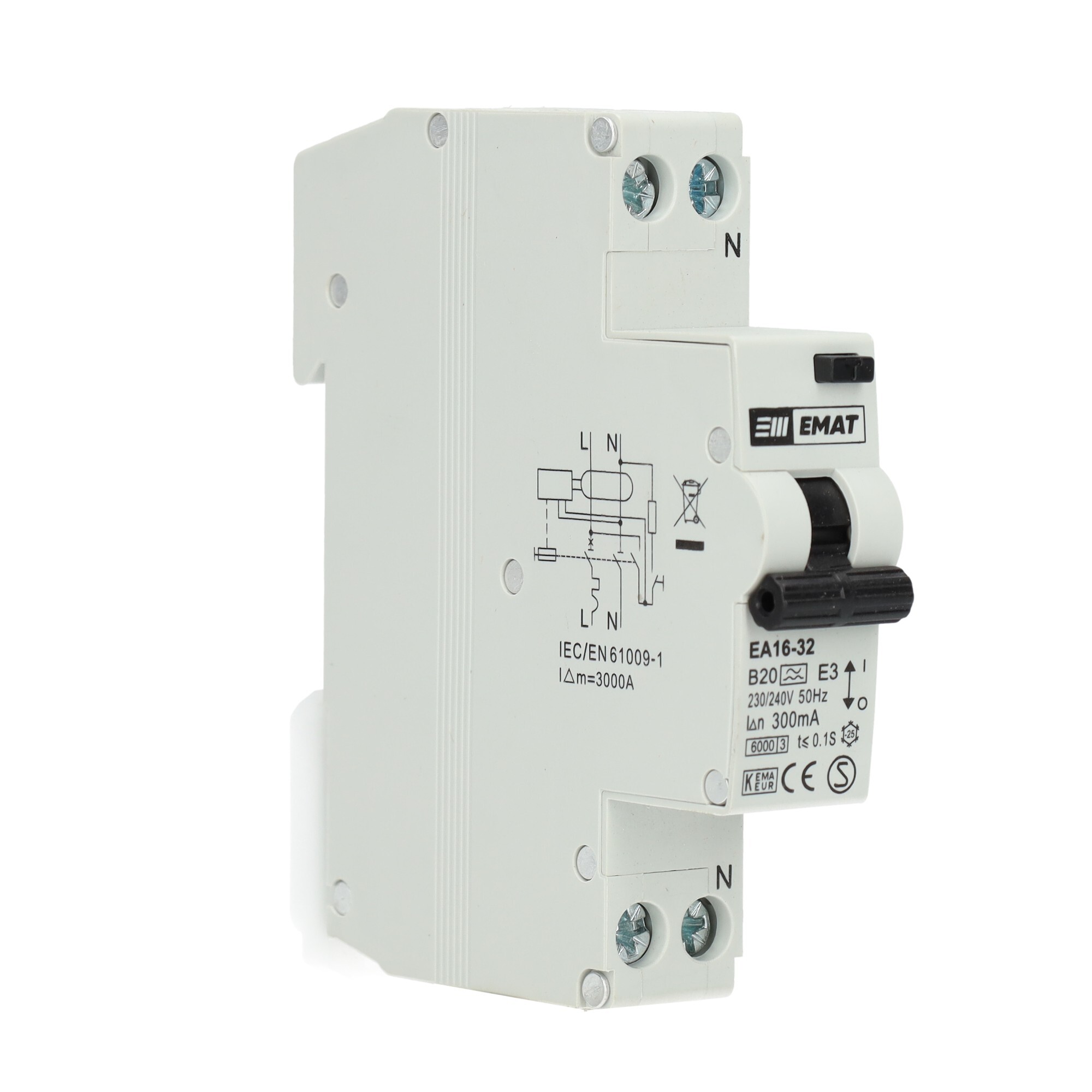 EMAT aardlekautomaat B20 300mA 1-fase (1P+N) 6kA