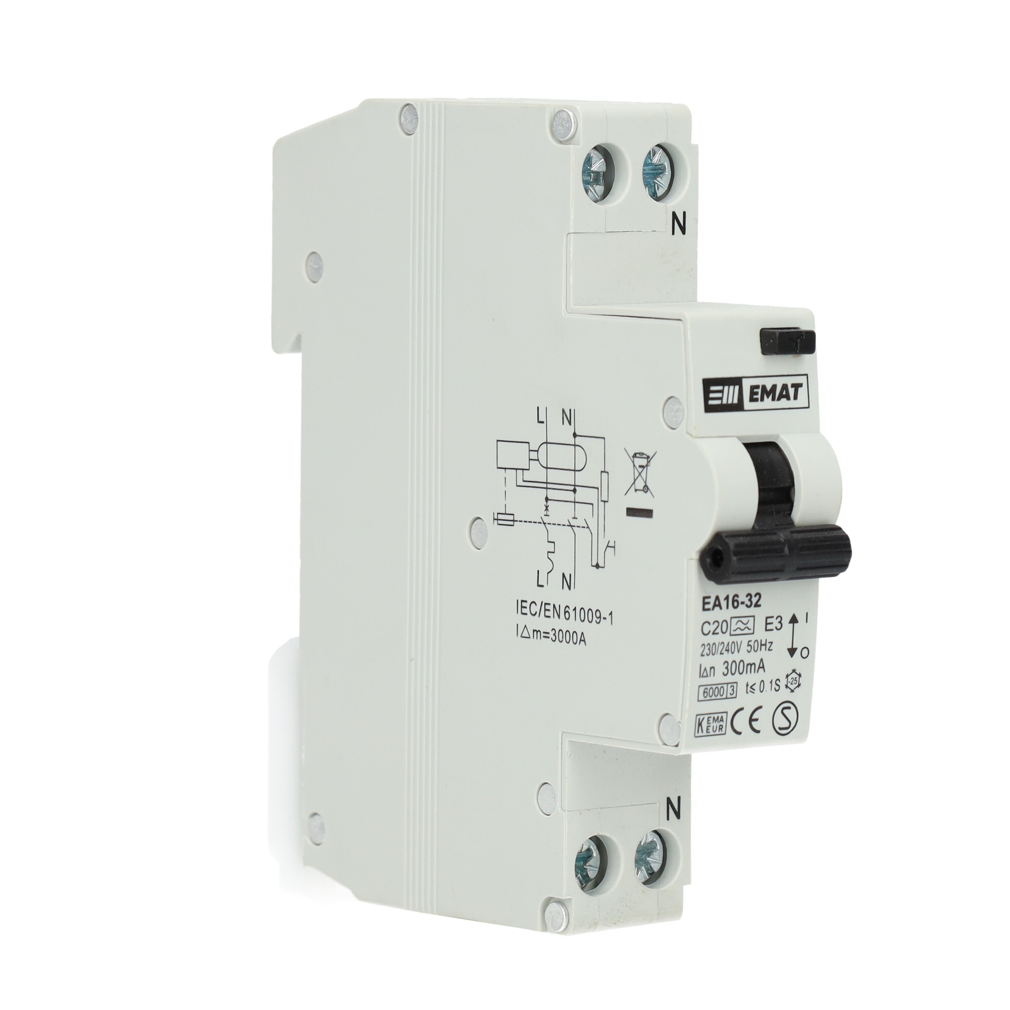 EMAT aardlekautomaat C20 300mA 1-fase (1P+N) 6kA