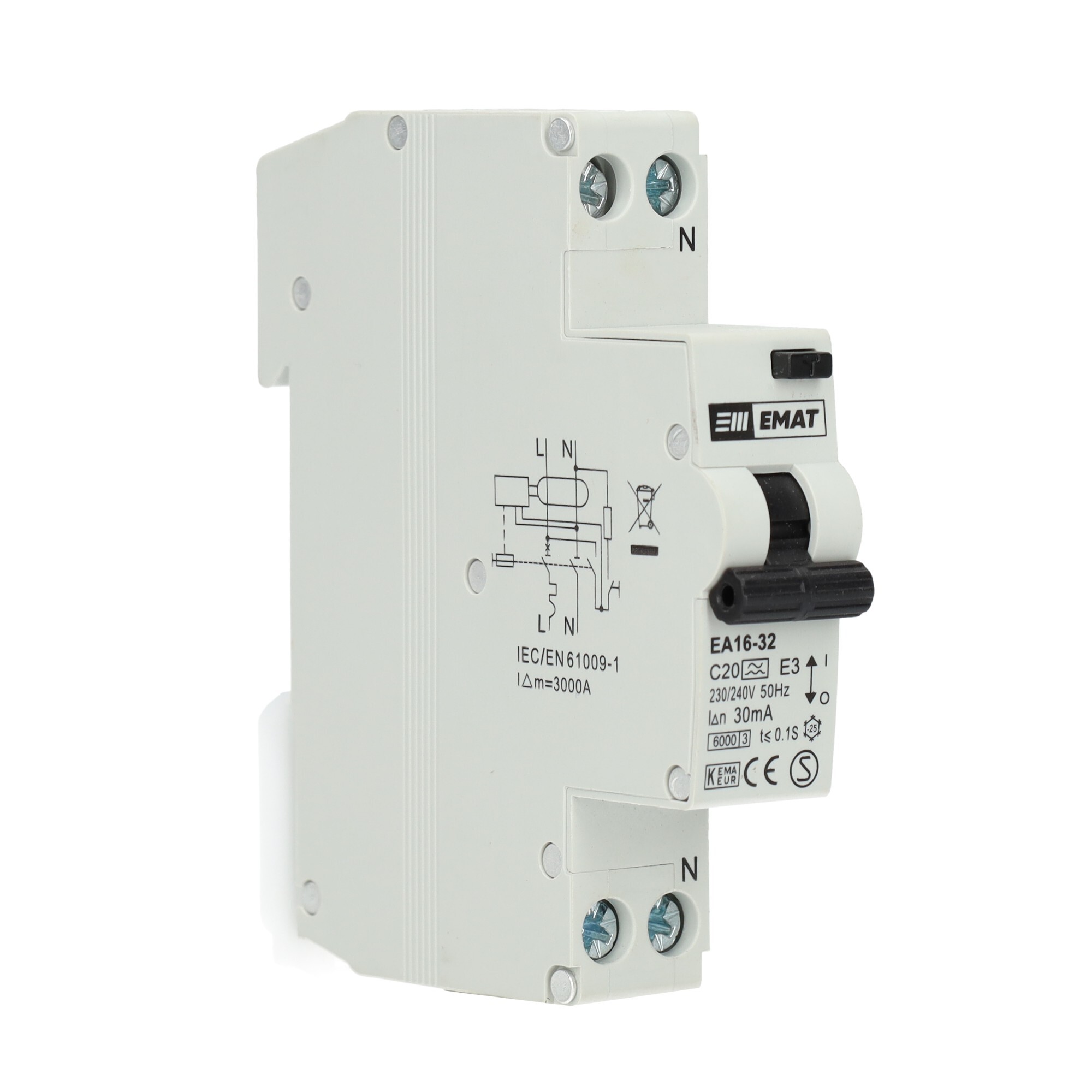 EMAT aardlekautomaat C20 30mA 1-fase (1P+N) 6kA