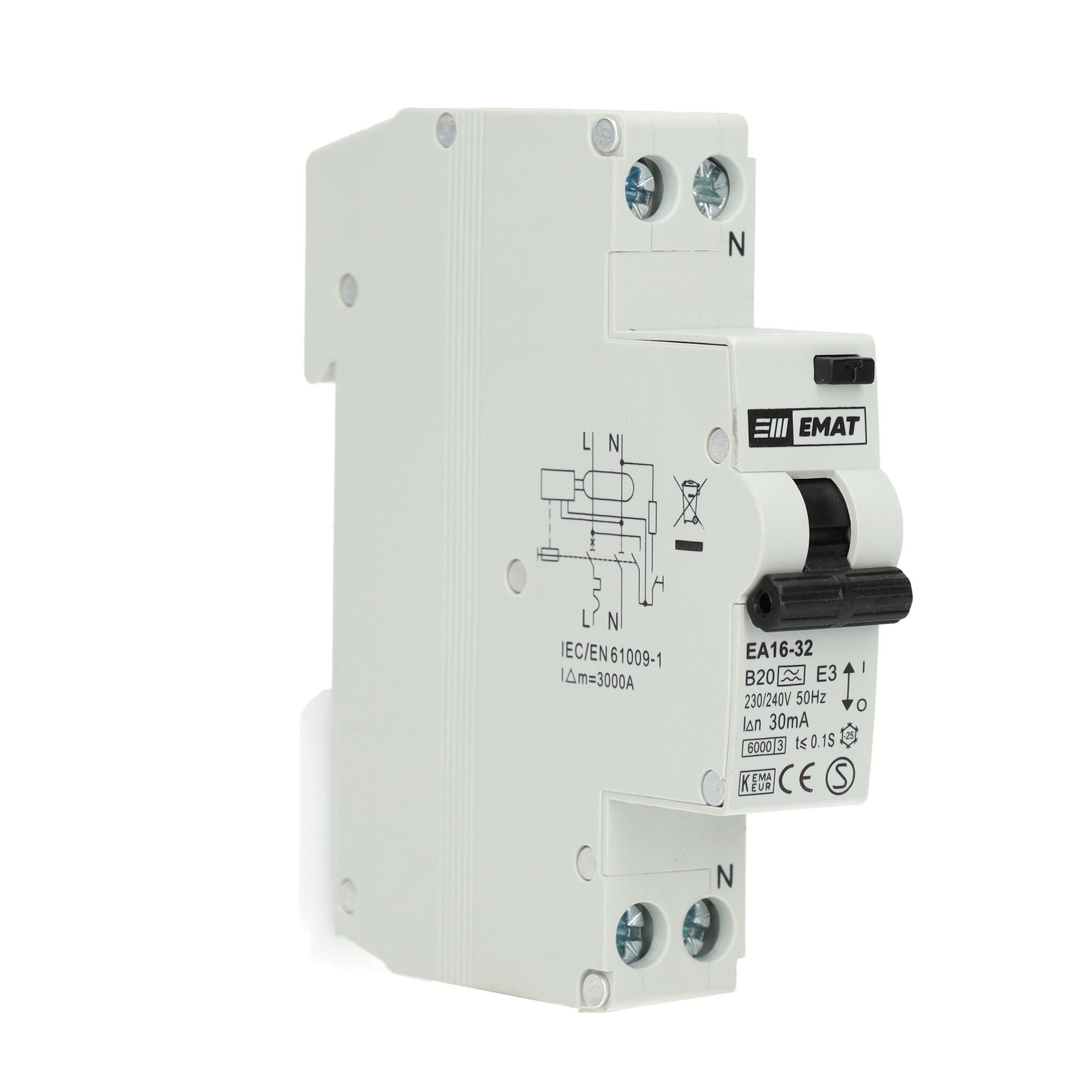 EMAT aardlekautomaat B20 30mA 1-fase (1P+N) 6kA