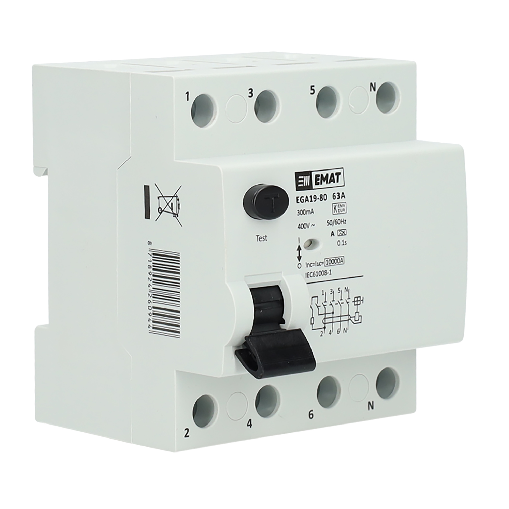 EMAT aardlekschakelaar 4-polig 63A 300mA type A