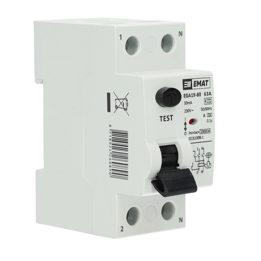 EMAT aardlekschakelaar 63A 30mA type A 1-fase (2P)