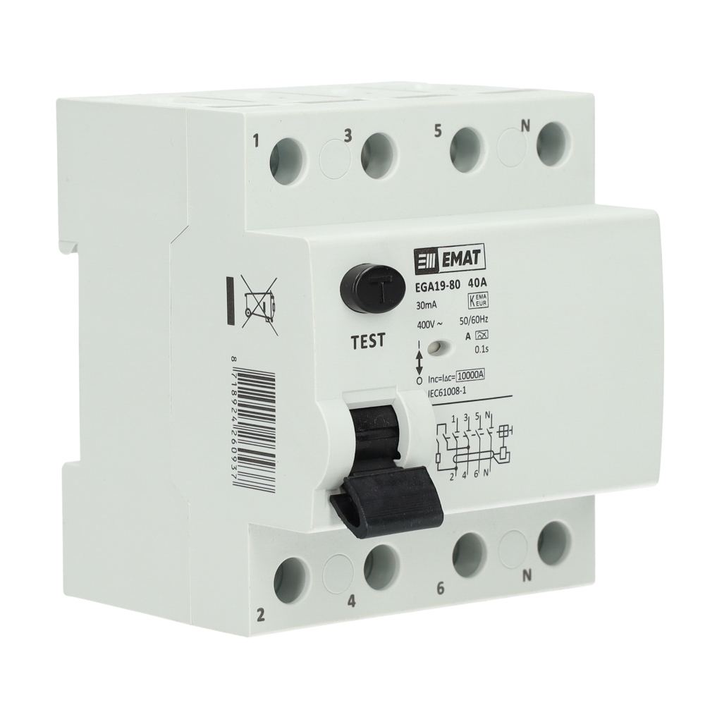 EMAT aardlekschakelaar 40A 30mA type A 3-fase (4P)