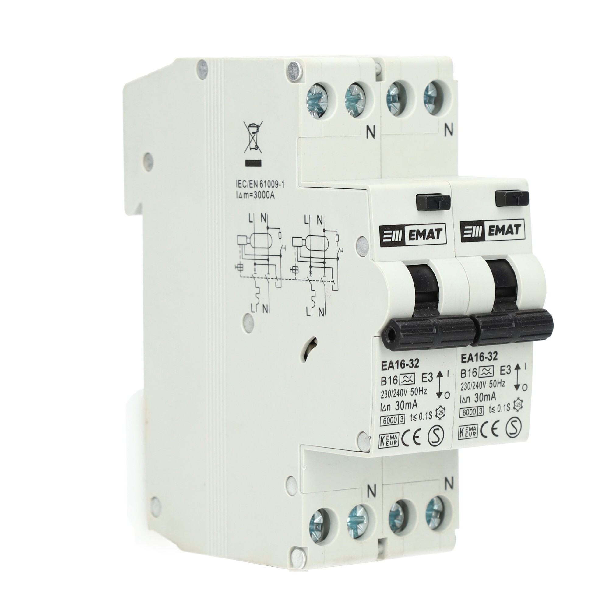 EMAT fornuisgroep aardlekaut. 2-polig+2 nul 16A B-kar 30mA