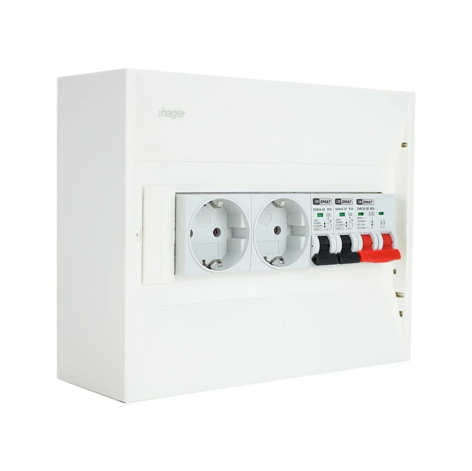 EMAT PV-verdeler 2x B16 groep 2x WCD en hoofdschakelaar