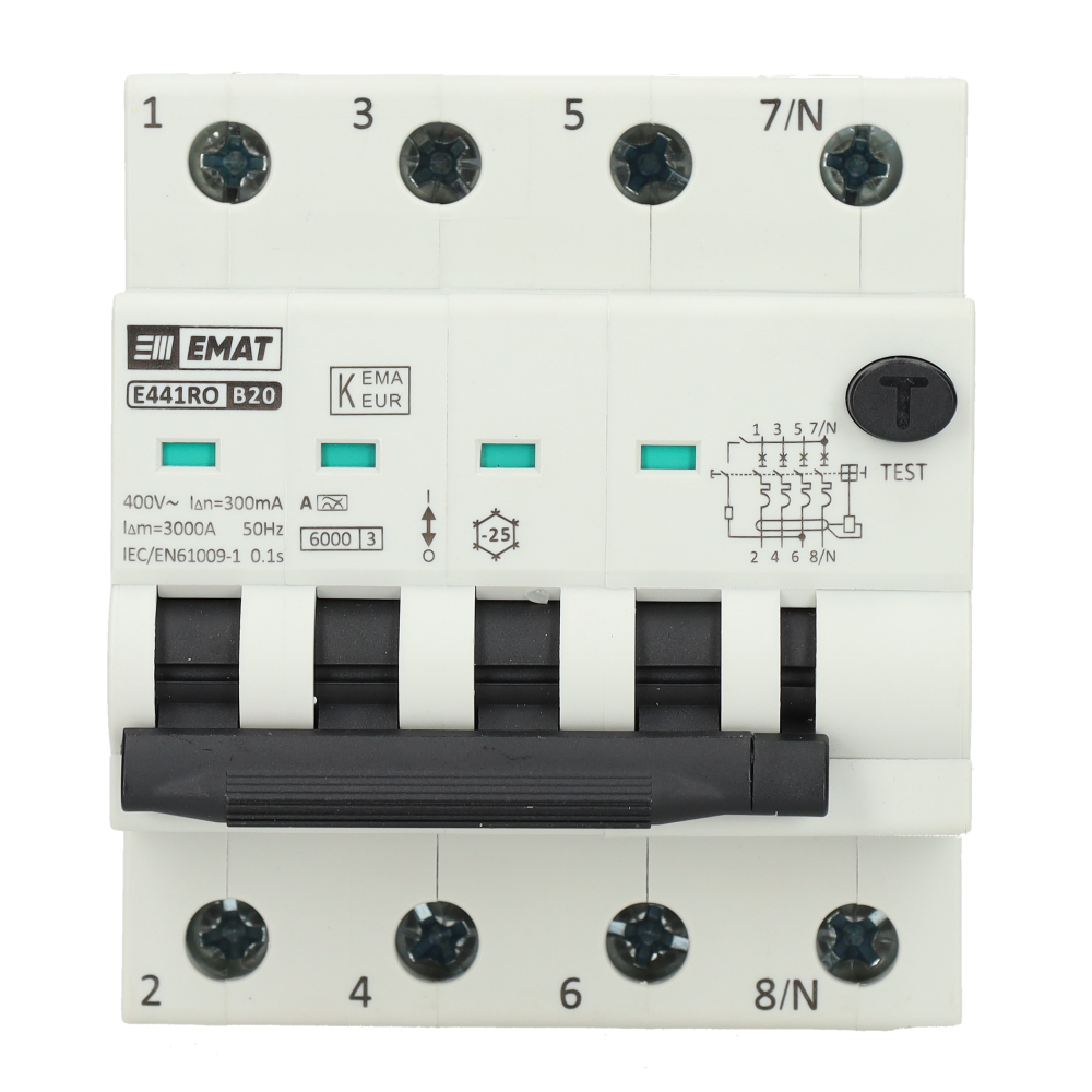 EMAT aardlekautomaat 4-polig 20A B-kar 300mA