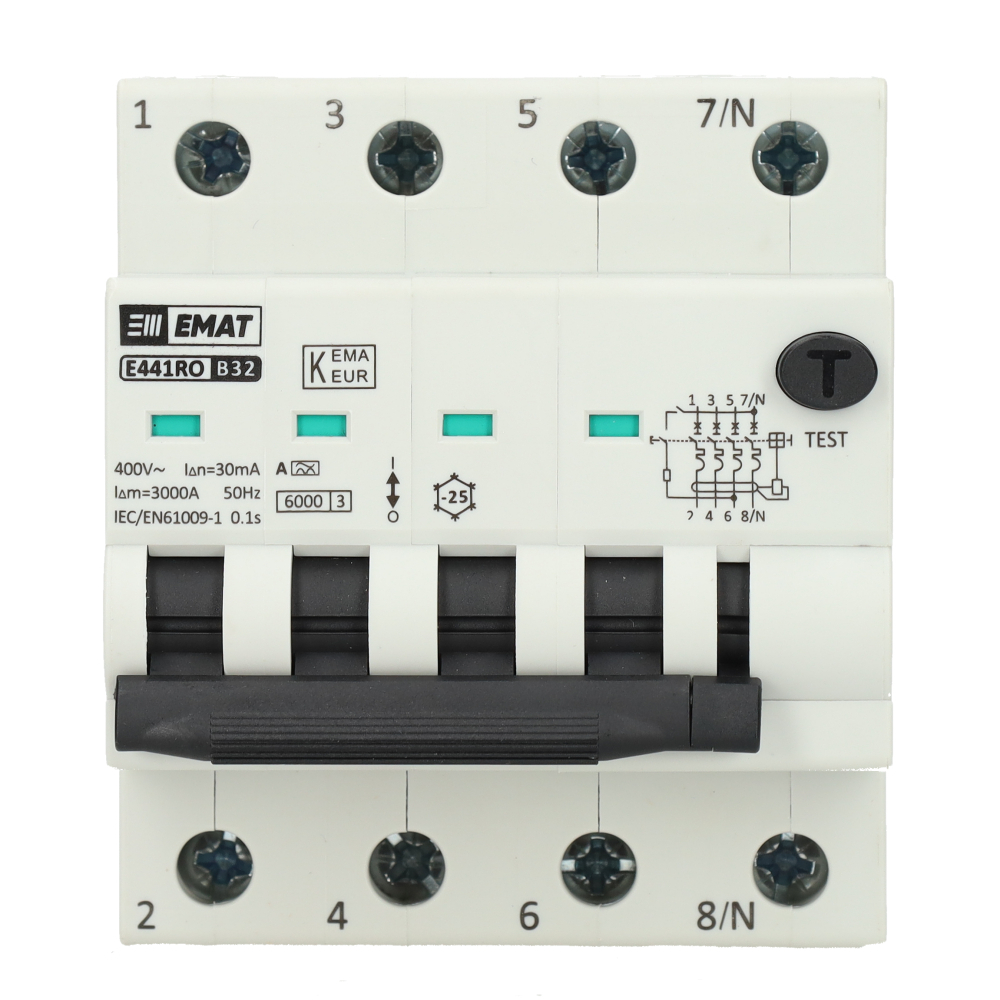 EMAT aardlekautomaat 4-polig 32A B-kar 30mA