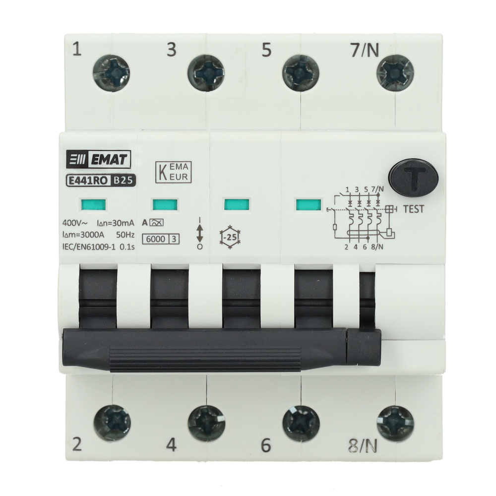 EMAT aardlekautomaat 4-polig 25A B-kar 30mA