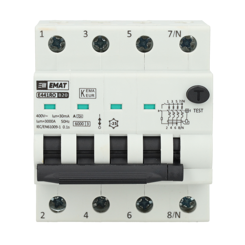 EMAT aardlekautomaat 4-polig 20A B-kar 30mA