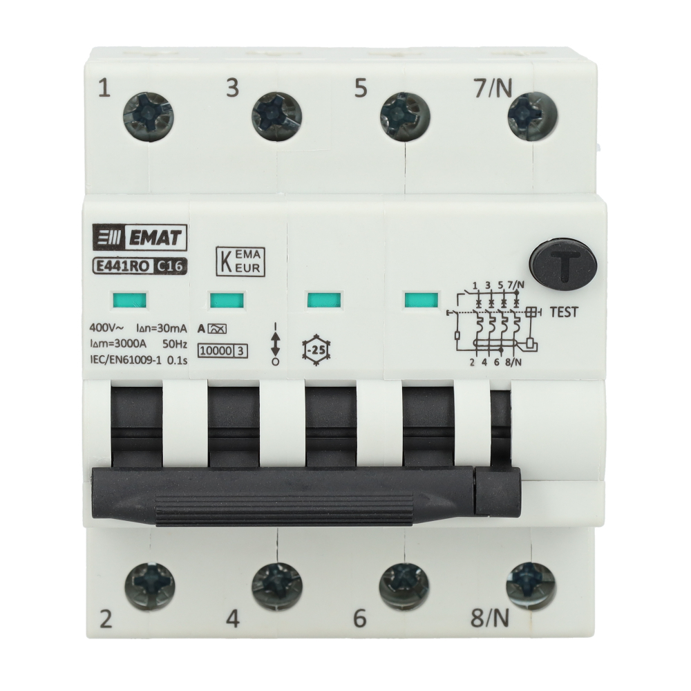 EMAT aardlekautomaat 4-polig 16A C-kar 30mA