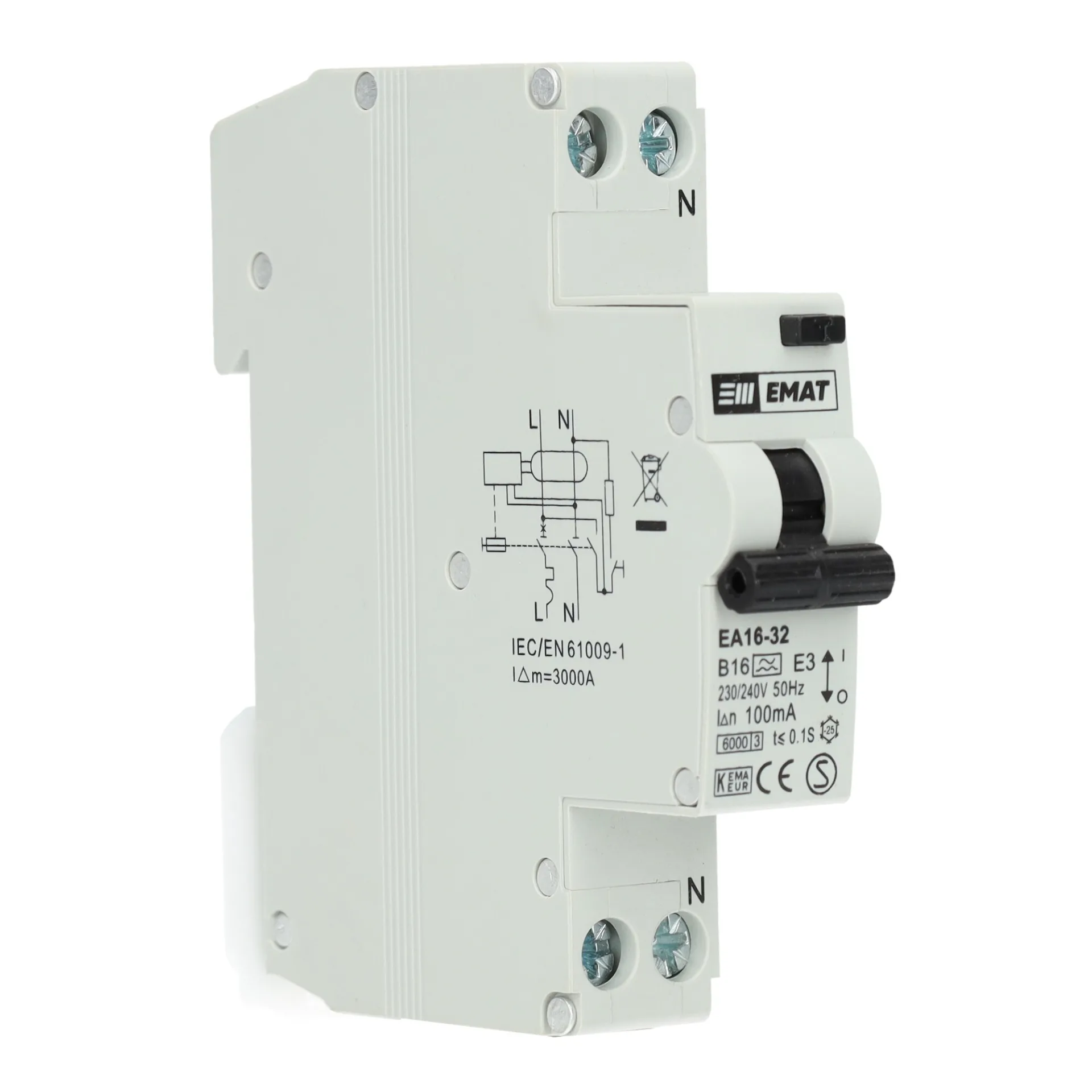 EMAT aardlekautomaat B16 100mA 1-fase (1P+N) 6kA