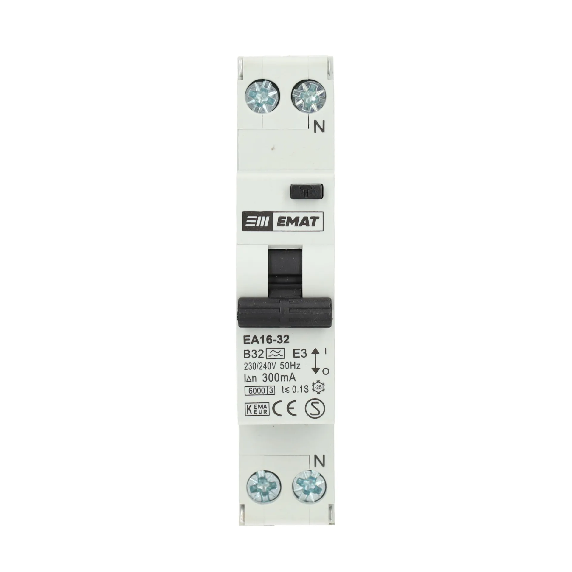 EMAT aardlekautomaat 1-polig+nul 32A B-kar 300mA