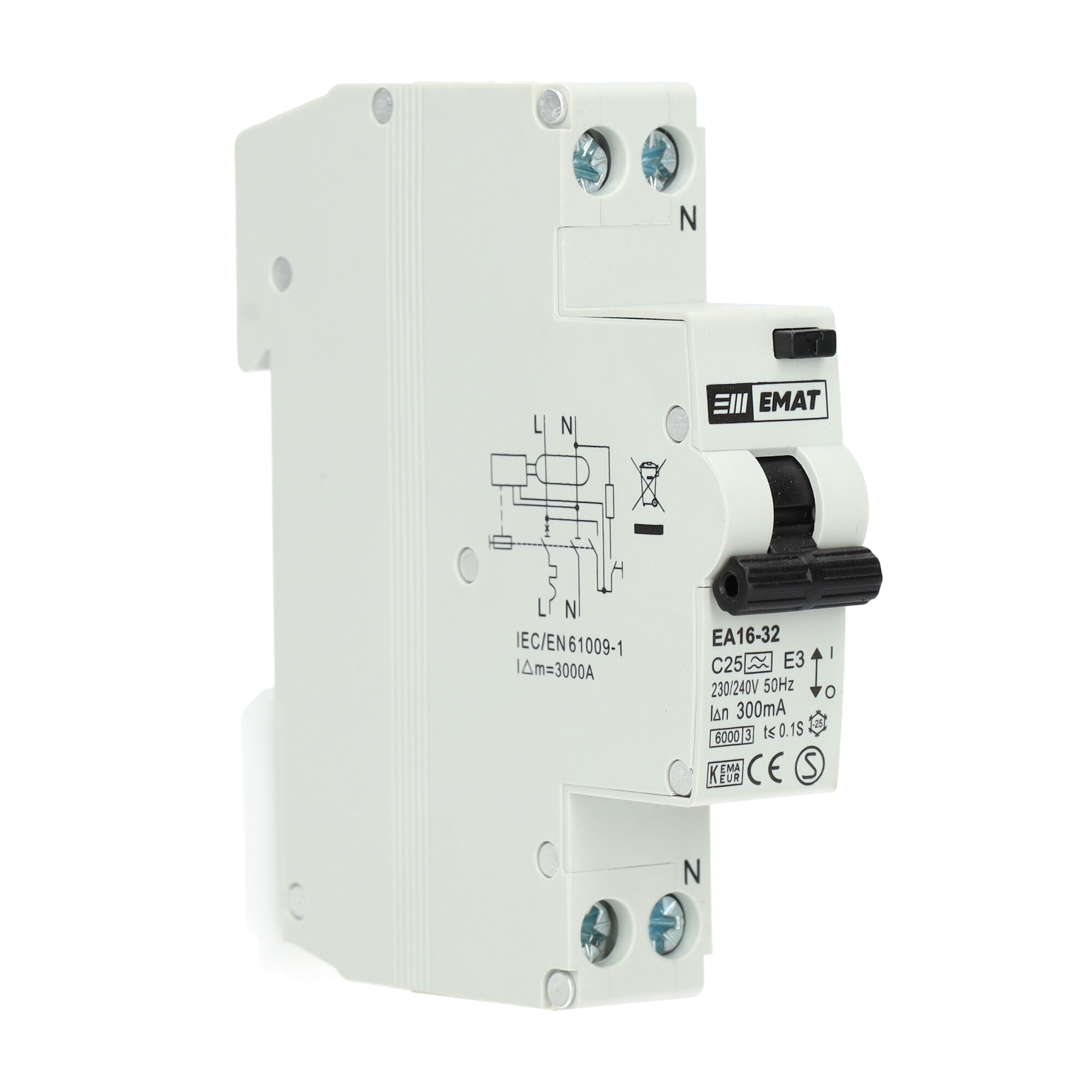 EMAT aardlekautomaat C25 300mA 1-fase (1P+N) 6kA