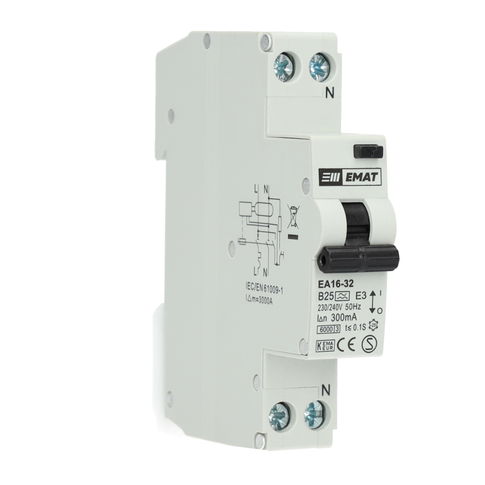 EMAT aardlekautomaat B25 300mA 1-fase (1P+N) 6kA